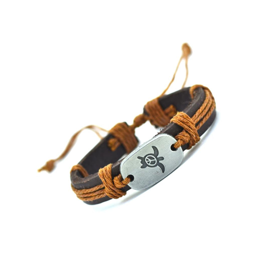 Peace Turtles Genuine Leather Charm Bracelet