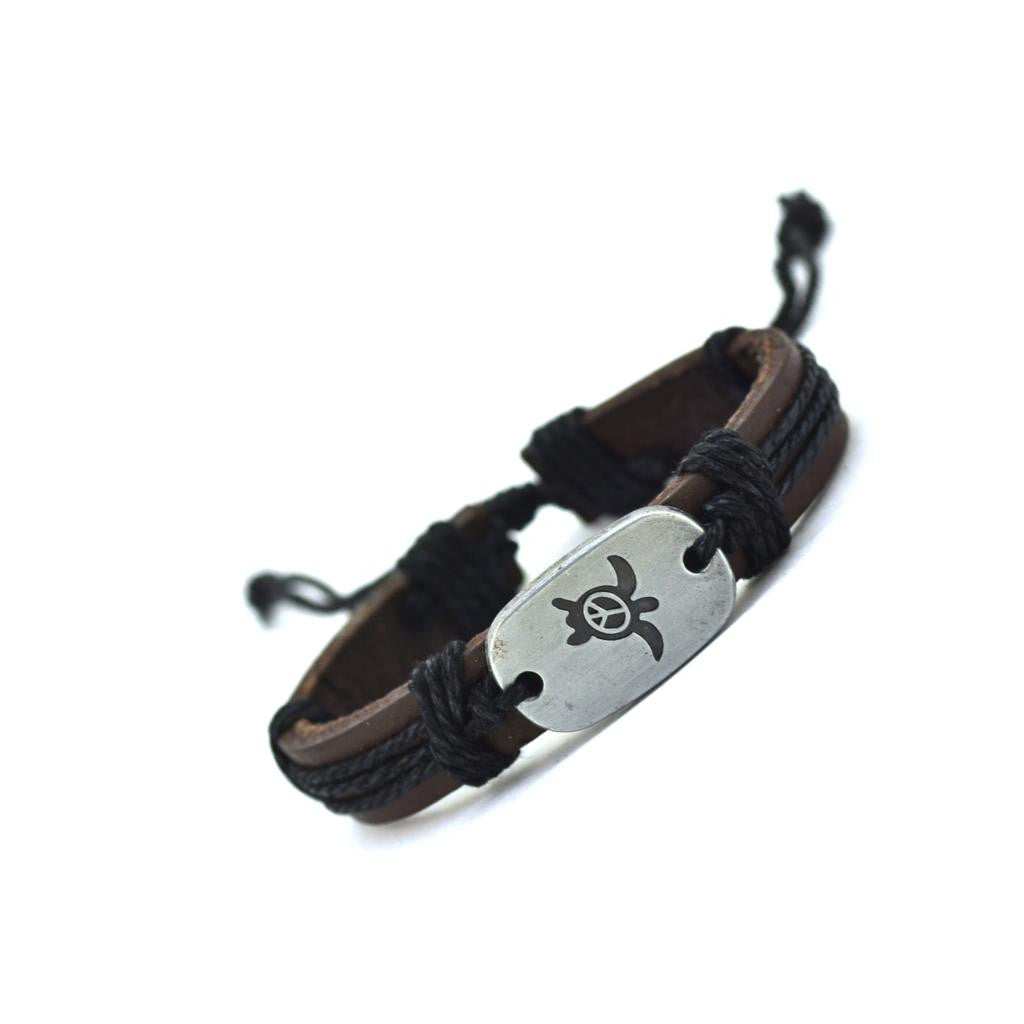 Peace Turtles Genuine Leather Charm Bracelet