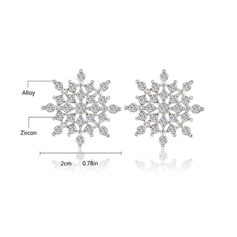 Ladies Crystal Snow Flake Bijoux Statement Stud Earrings